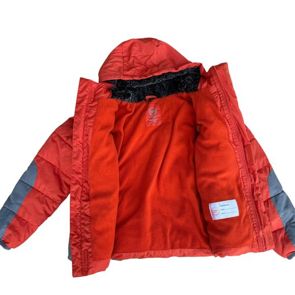 Wonder Nation Boys Colorblock Orange Gray Hooded Puffer Winter Jacket XS (4-5) - Picture 2 of 6